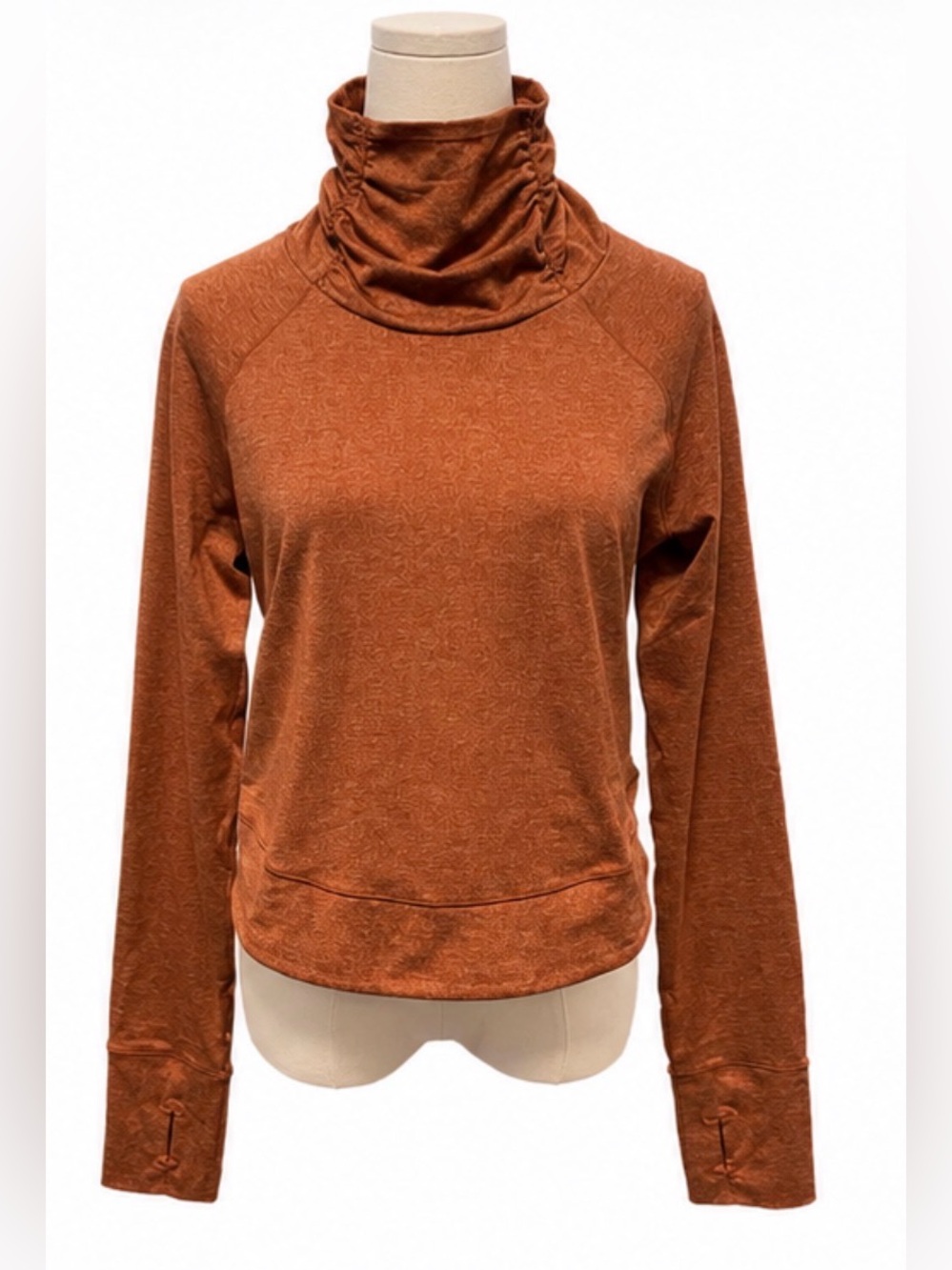 prAna Rust Cinnamon Heather Cowl Neck Long Sleeve Top Size M